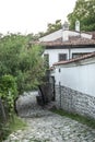 Old town street and houses view of veliko tarnovo bulgaria Royalty Free Stock Photo