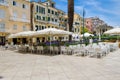 Coffee shop on the streets of Old Town Corfu (Kerkyra), Spianada Square Greece.