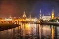 Old town of Dresden on Elbe river at night, Germany Royalty Free Stock Photo