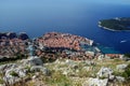 Old town of Dubrovnik, Croatia, seen from above with the Adriatic sea in the background.