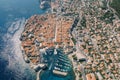 Old town of Dubrovnik with fortress walls and port. Croatia. Aerial view Royalty Free Stock Photo