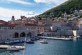 Old town of Dubrovnik with its old port full of boats. Dubrovnik Old Harbour Royalty Free Stock Photo