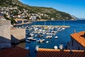 Old town of Dubrovnik with its old port full of boats. Dubrovnik Old Harbour Royalty Free Stock Photo