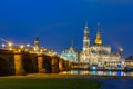 Old Town and Elba at night in Dresden, Germany Royalty Free Stock Photo