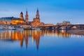 Old Town and Elba at night in Dresden, Germany Royalty Free Stock Photo