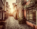 Old town in Europe at sunset with retro vintage filter effect Royalty Free Stock Photo