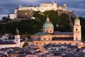 Old town and fortress at night. Salzburg. Austria