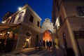 The old town gate Balbi`s Arch in Rovinj, night view, Istrian Peninsula, Croatia