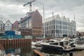 Old Town in Gdansk with boats, old houses and construction site Royalty Free Stock Photo