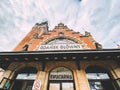 Old town of Gdansk. The building of the main station in Gdansk. Gdansk Railway Station facade. Old beautiful train station. Poland