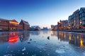 Old town in Gdansk with frozen Motlawa river
