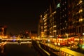 Old town in Gdansk at night. The riverside on Granary Island reflection in Moltawa River Cityscape at twilight. Ancient Royalty Free Stock Photo