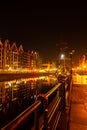 Old town in Gdansk at night. The riverside on Granary Island reflection in Moltawa River Cityscape at twilight. Ancient Royalty Free Stock Photo