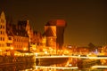 Old town in Gdansk at night. The riverside on Granary Island reflection in Moltawa River Cityscape at twilight. Ancient Royalty Free Stock Photo