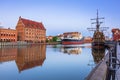 Old town in Gdansk over Motlawa river at dusk, Poland Royalty Free Stock Photo