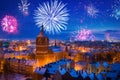 Old town of Gdansk over Motlawa river at snowy dawn. Poland