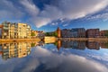 Old town of Gdansk reflected in the Motlawa river at sunrise, Poland. Royalty Free Stock Photo