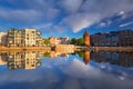 Old town of Gdansk reflected in the Motlawa river at sunrise, Poland. Royalty Free Stock Photo