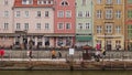 Old town in Gdansk. The riverside on Granary Island reflection in Moltawa River Cityscap. Ancient crane at dusk. Visit