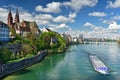 Old town Grossbasel with Basler Muenster Cathedral on the banks of the Rhine river. Basel, Switzerland Royalty Free Stock Photo