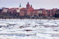 Old town of Grudziadz and frozen Vistula River