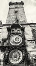 Old town hall with astronomical clock in Prague, black and white Royalty Free Stock Photo