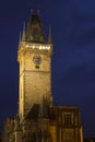 Old town hall with astronomical clock in Prague at night Royalty Free Stock Photo