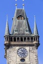 Old Town Hall, clock on tower, Prague, Czech Republic. Royalty Free Stock Photo