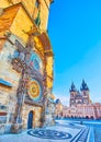 The Tynsky Church behind the of Prague Orloj astronomical clock, Prague, Czech Republic Royalty Free Stock Photo