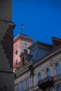 Old town hall tower architecture of medieval buildings vertical photography Royalty Free Stock Photo