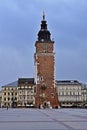Old Town Hall tower in Cracow, Poland on a cloudy day