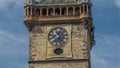 Old Town Hall tower of Prague timelapse with Astronomical Clock Orloj close up view, Czech Republic. Royalty Free Stock Photo