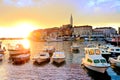 Old Town and harbor at sunset, Rovinj, Croatia Royalty Free Stock Photo