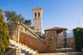 Old Town of Herceg Novi on sunny winter day. Bell tower of Saint Jerome Church. Montenegro