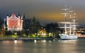 Old Town with historcal ship iin Stockholm, Sweden Royalty Free Stock Photo