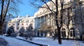 Old town is the historic center of Warsaw. Sights of Poland. Snow day. Winter, architecture concept.