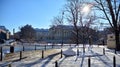 Old town is the historic center of Warsaw. Sights of Poland. Snow day. Winter, architecture concept.