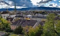 Old town historic city centre church tower zurich switzerland mountain hill sundine background view university building Royalty Free Stock Photo