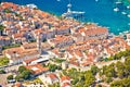 Old town of Hvar bay and harbor aerial view Royalty Free Stock Photo