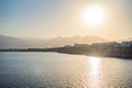 Old town Kaleici in Antalya. Panoramic view of Antalya Old Town port, Taurus mountains and Mediterrranean Sea, Turkey Royalty Free Stock Photo