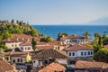 Old town Kaleici in Antalya. Panoramic view of Antalya Old Town port, Taurus mountains and Mediterrranean Sea, Turkey Royalty Free Stock Photo