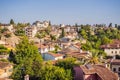 Old town Kaleici in Antalya. Panoramic view of Antalya Old Town port, Taurus mountains and Mediterrranean Sea, Turkey Royalty Free Stock Photo