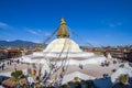 The old town of Kathmandu with a blue sky background.