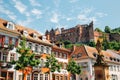 Old town Kornmarkt square and Heidelberg castle in Heidelberg, Germany Royalty Free Stock Photo