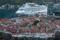 Old Town of Kotor with Cruise Ship Seen from Lookout, Montenegro