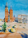 Old Town Krakow watercolors painted.