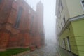 Old town of Kwidzyn in fog