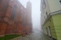 Old town of Kwidzyn in fog Royalty Free Stock Photo
