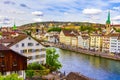 Old Town and Limmat river Panorama of Zurich city Switzerland Royalty Free Stock Photo