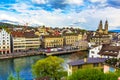 Old Town and Limmat river Panorama of Zurich city Switzerland Royalty Free Stock Photo